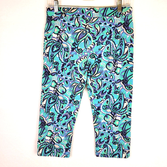 Coolibar Womens UPF Floral Pull On Stretch Capris Shorts Size Small Blue Summer - Picture 1 of 5